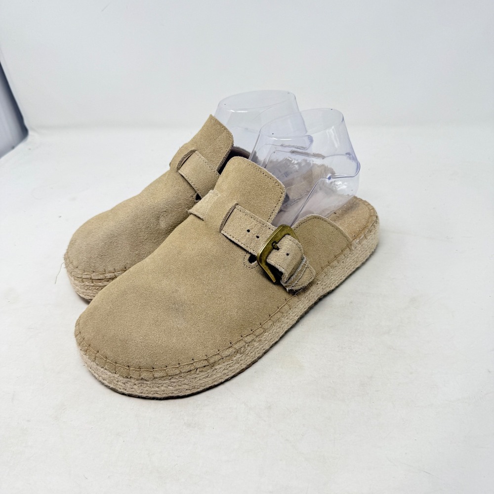 Haute Hippie Style Suede Espadrille Mules Tan 10M Buckle Platform Clogs Boho